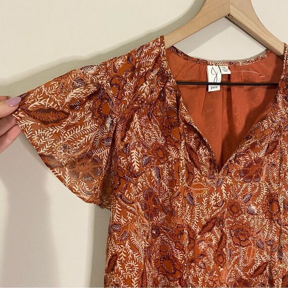 Joie Metallic Shimmer Floral Flutter Sleeve Blouse - Picture 3 of 8